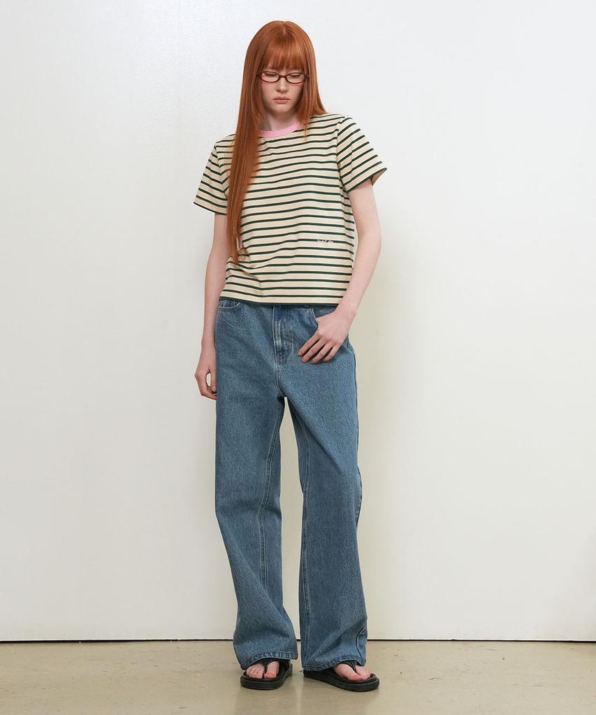 GENERALIDEA Color Block Stripe Short Sleeve T-Shirt [Ecru] / Gf2Lts522