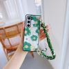 PU Leather Flower Cover with Hinge Protection & Scarf Wrist Chain Strap Bracelet For Samsung Galaxy Z Fold 6 5 4 3 5G Phone Case