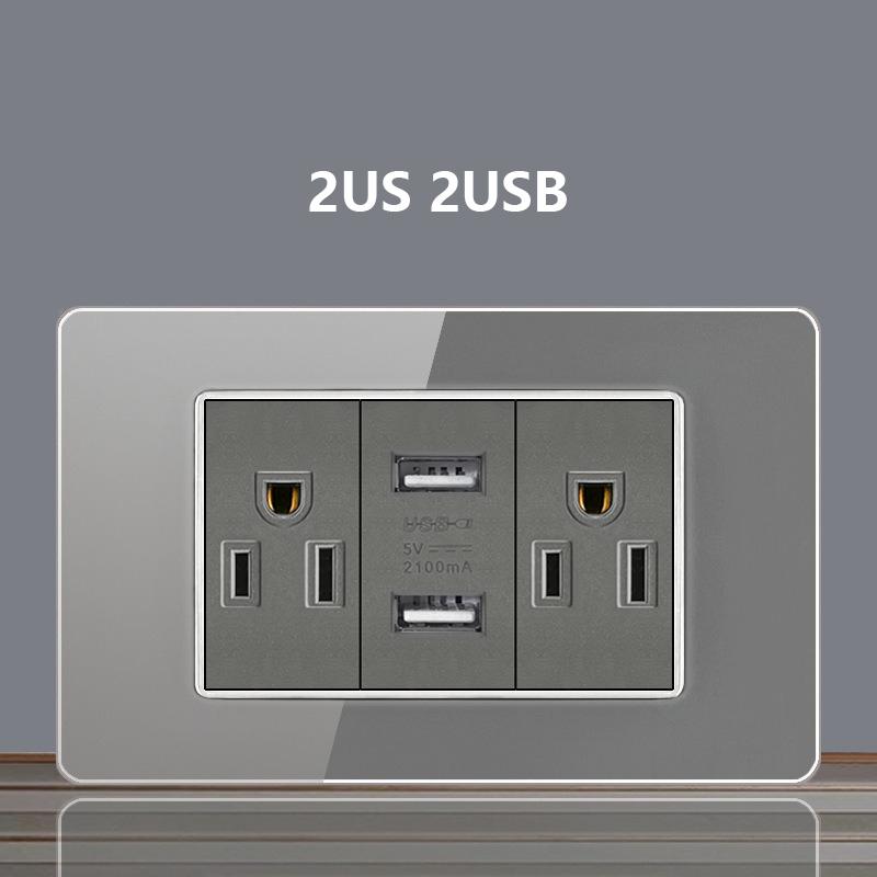 Italy Chile Socket with USB Smart Type-c 20W Fast Charging Glass Wall Electric Light Switch,Thai US Brazil Dual USB Power Socket