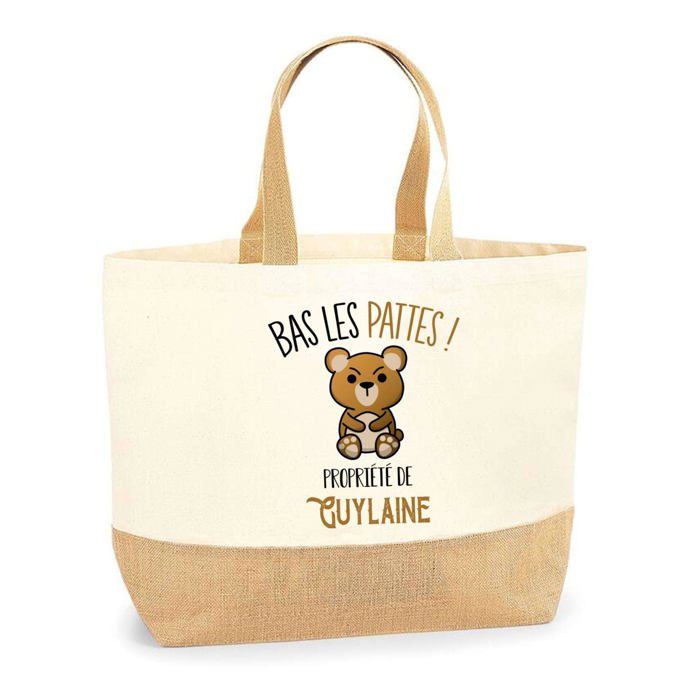 Sac cabas - PLANETEE - Guylaine Bas les pattes Ours - Jute imprimé en France - Grande contenance - Anses solides