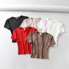 Fashion Casual 2023 Summer Woman Slim Fit T-shirt Tight Cotton Short-Sleeve O-neck Tee Crop Tops