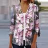 Women's Fashion Loose Casual Printed Seven-Part Sleeve Button Down Blouse Cardigan Top