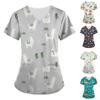 Women's Cute Animals Printed Short Sleeve V-neck Tops Working Pocket Blouse