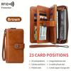Женский кошелек на молнии с защитой от кражи RFID, с множеством слотов для карт и большим держателем для удостоверений личности
