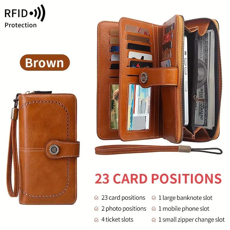 Женский кошелек на молнии с защитой от кражи RFID, с множеством слотов для карт и большим держателем для удостоверений личности