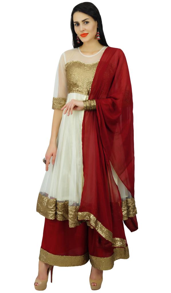 Atasi Женская праздничная одежда из сетки и блесток Anarkali Salwaar Kameez With Palazzo