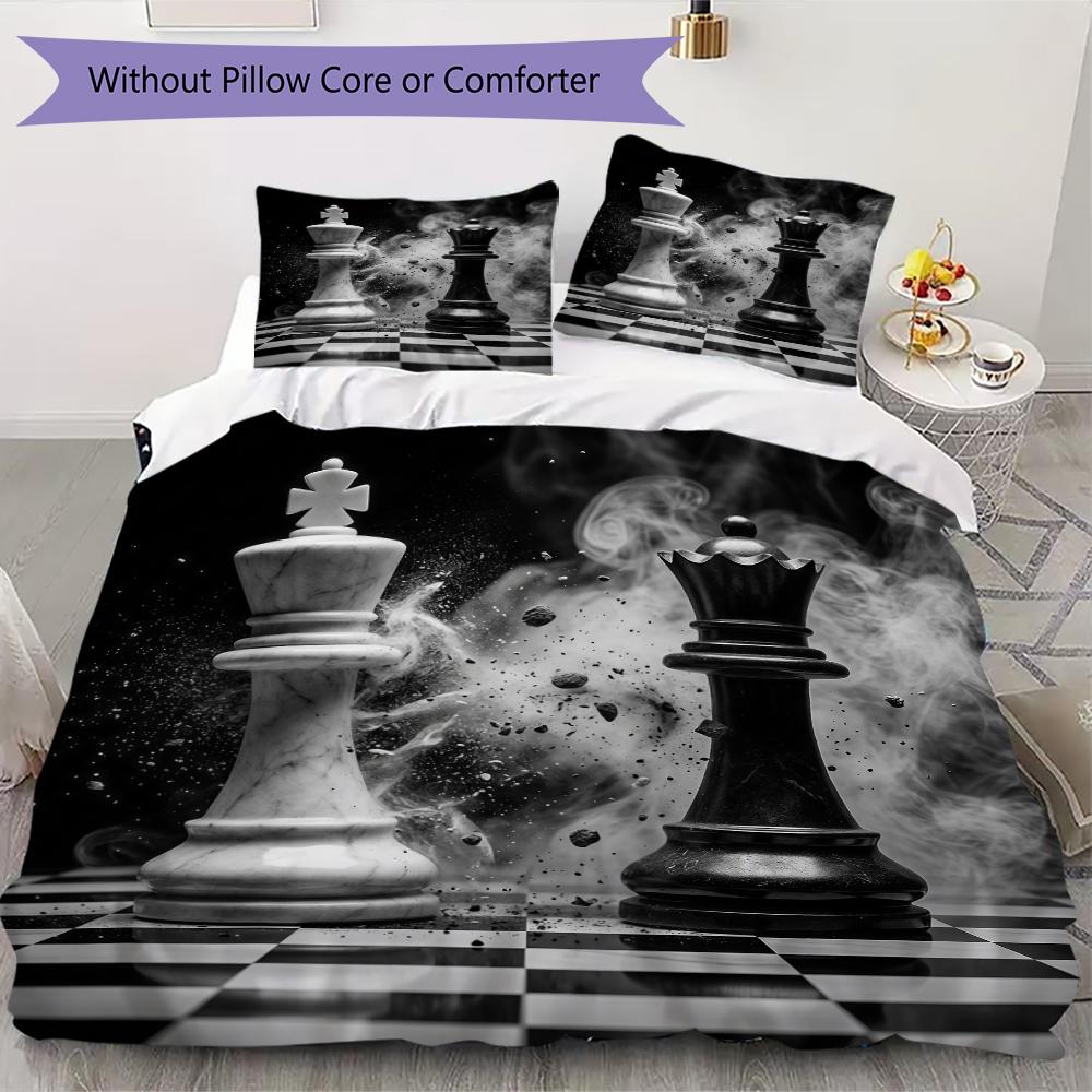 Chess Pattern Bedding uilt Set uilt Cover Pillowcase Home Decoration Birthday Gift (1 * duvet cover + 2 * pillowcase without core)