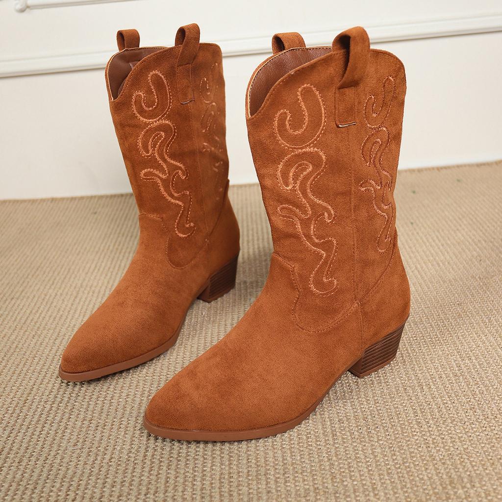 New Knight Boots Pointed Thick Heel Women's New Versatile Foot Set Western Cowboy Style