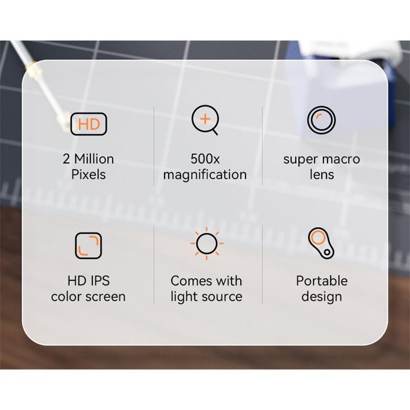 500X Magnification Digital Microscope 2MP Magnifying Glass with 8Light for Electronics Repair Video Coins Microscopio 600mAh