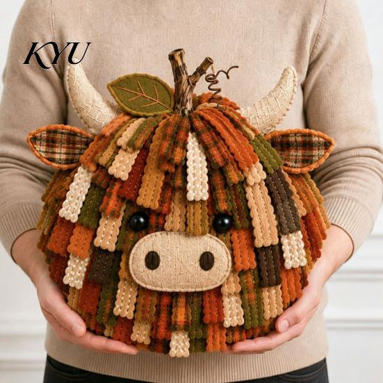 Creative Needlework Gift Ideas Highland Cow Pumpkin Patchwork Kit, Fabric Autumn DIY Step by Sewing Tutorial Craft Kit for Beginners, Home Farmhouse
