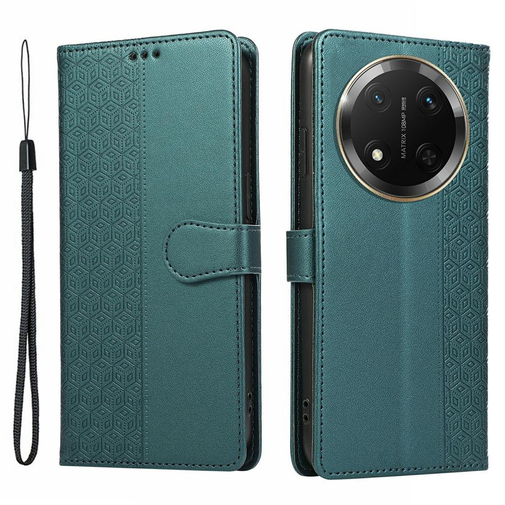 Phone Case For Honor X60 Pro 5G/X9c 5G/Magic7 Lite 5G Splicing Imprinted Rhombus Leather Cover with Wrist Strap