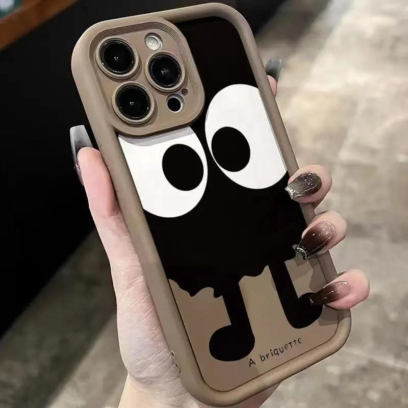 Мультяшный чехол для телефона с большими глазами для iPhone 15 14 11 12 13 Pro Max X XR XS Max 7 8 14 15 Plus SE2020 Роскошный матовый мягкий силиконовый чехол