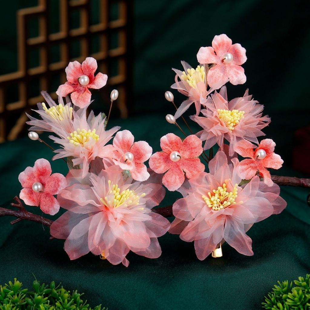 Silk Flower Hair Clips Pair Durable Alloy Base for Hairstyling
