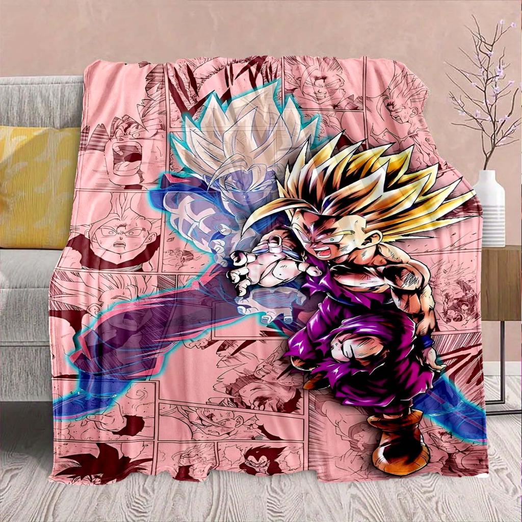Фланелевое одеяло из аниме Dragon Ball - Мягкое, теплое, идеально подходит для дивана, постельного белья, кемпинга, путешествий, офиса, домашнего декора -QJY