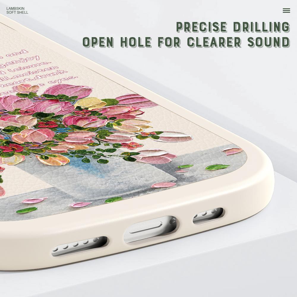 Slim Skin Feeling Cartoon Flowers Soft Silicone PU Leather Cover Phone Case for iPhone Samsung Huawei Honor Xiaomi Redmi OPPO Realme Vivo