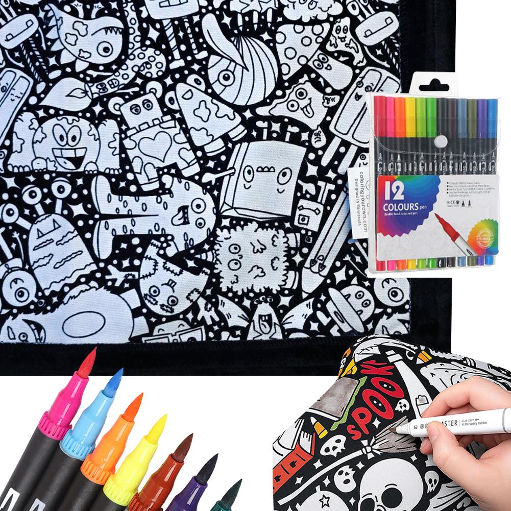 Раскрашиваемое DIY washable одеяло с 12 цветными маркерами, творческое искусство, индивидуально окрашенная ткань с цветами, одеяла для взрослых, для релаксации