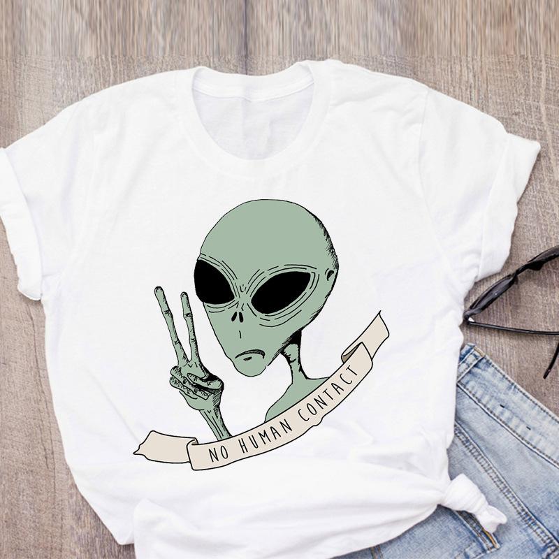 Футболка с принтом в виде мультяшного инопланетянина радужного цвета с коротким рукавом, женская одежда
