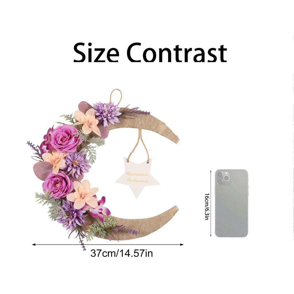 3D 37cm Moon-Shaped Artificial Flower Wreath Wall Hanging, Cross-Border Door Decoration, Festival Decoration, Front Door Hanging
