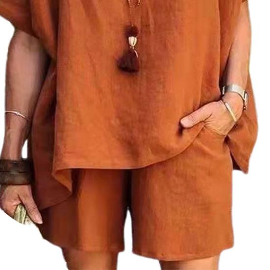 2 шт./компл. пуловер женский костюм с круглым вырезом плюс размер однотонный топ шорты костюм женский аксессуар