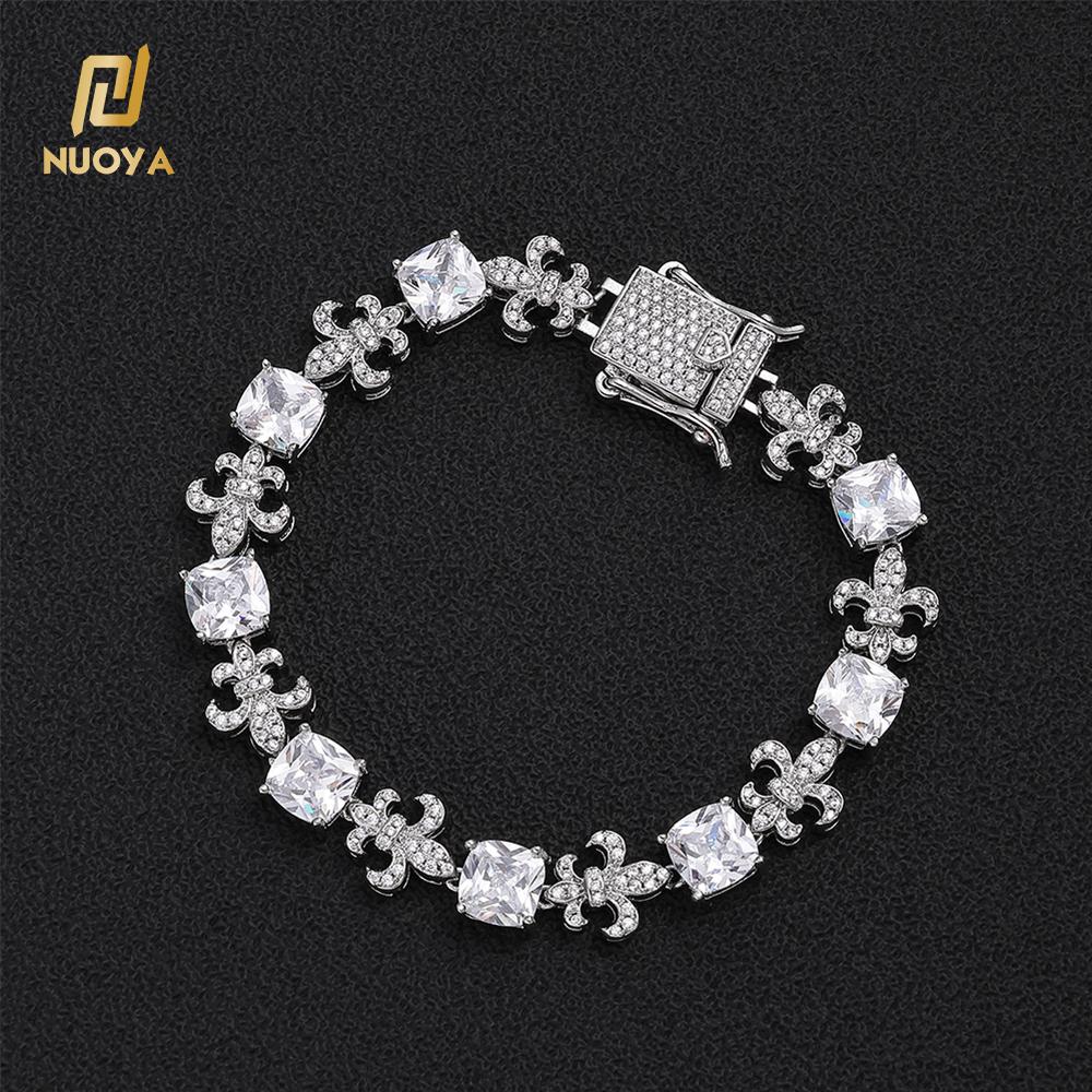 NUOYA New Arrival Square Cut Fleur De Lis Cuban Link Chain Bracelet 18K Gold Plated Hip Hop Statement Jewelry for Men and Women