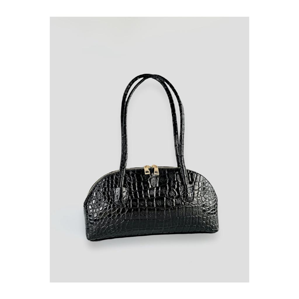 Long Handle Linen Black Women's Baguette, Hand And Shoulder Bag