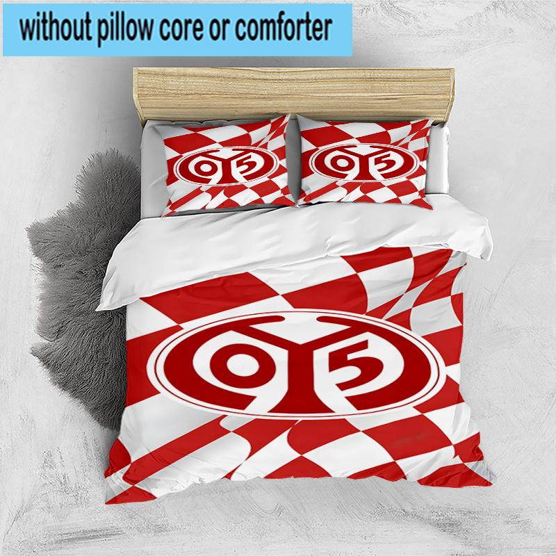 3PCS Red White Mainz Pattern Bedding Set,Including 1pc Duvet Cover And 2pcs Pillowcases Perfect for Bedroom, Dormitory, Fan Christmas gift