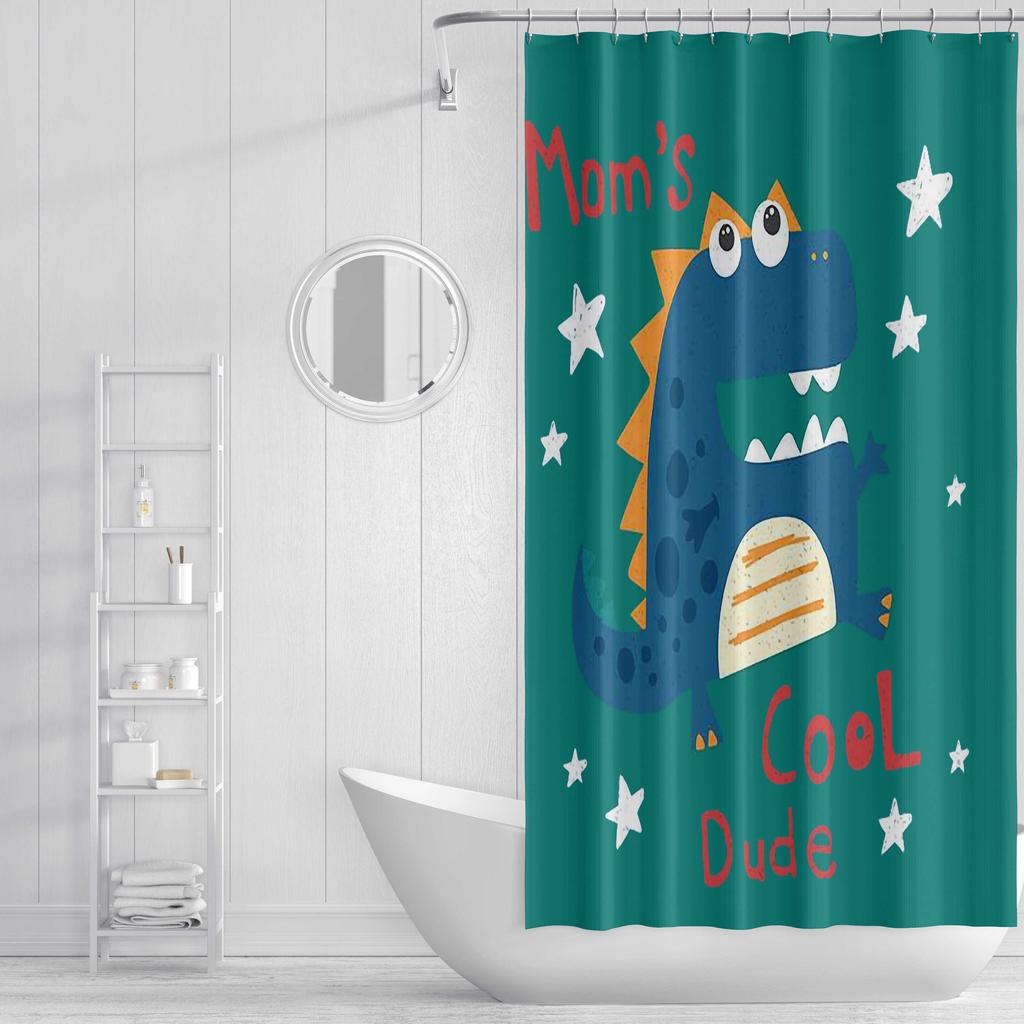 Mold Resistant Cartoon Shower Curtain Colorful Dinosaur Patterned Shower Curtain