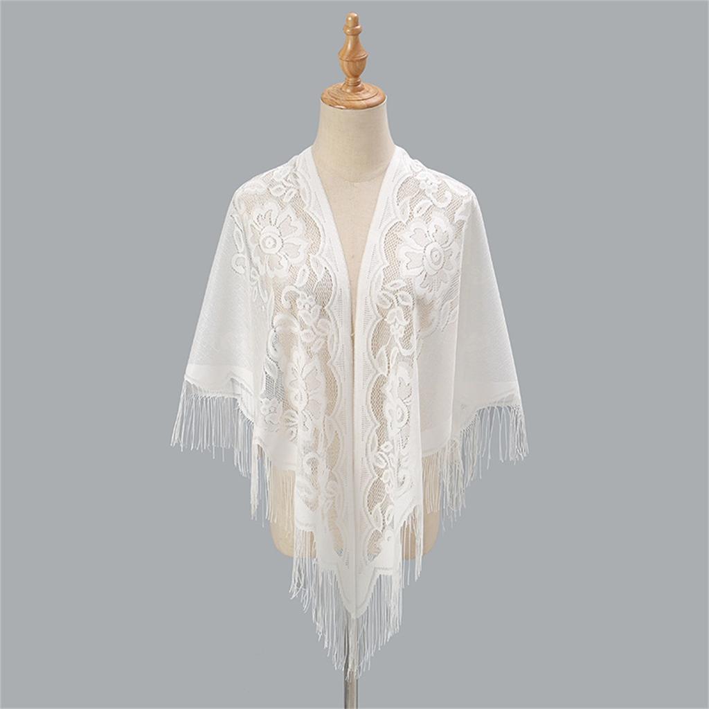 Nylon Hollowed Out Single Color Breathable Tassel Scarf Shawl Female