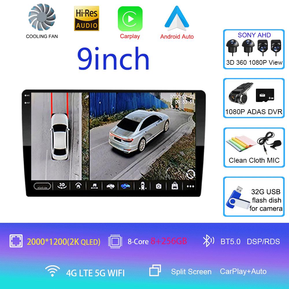 Android 14 2din Car Radio Multimedia Player 9 Inch Carplay For Toyota Volkswagen Hyundai Kia Renault Nissan Honda Lad WIFI+4G