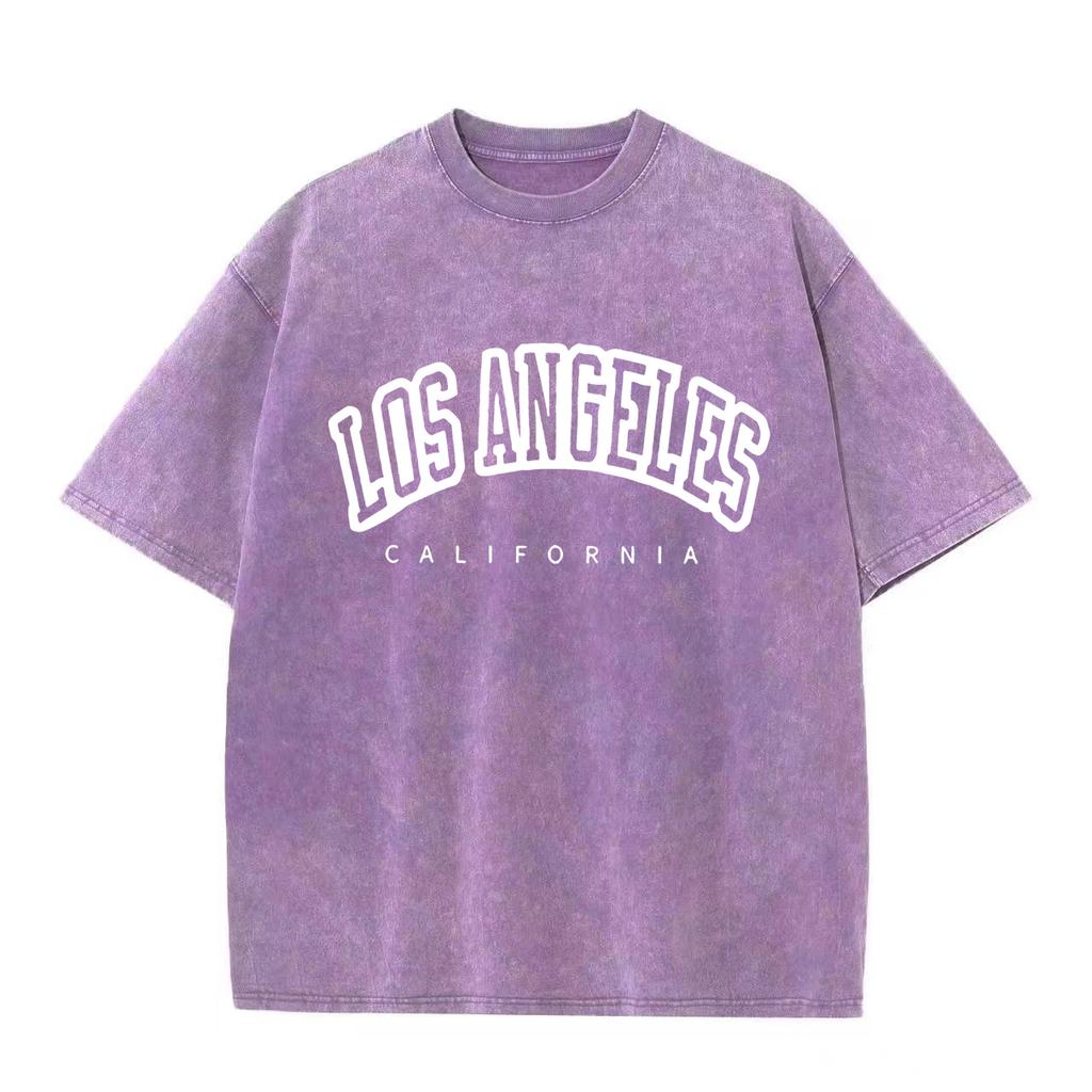 Ретро стираные винтажные женские хлопковые стираные футболки модные с круглым вырезом и коротким рукавом Лос-Анджелес США с принтом топы