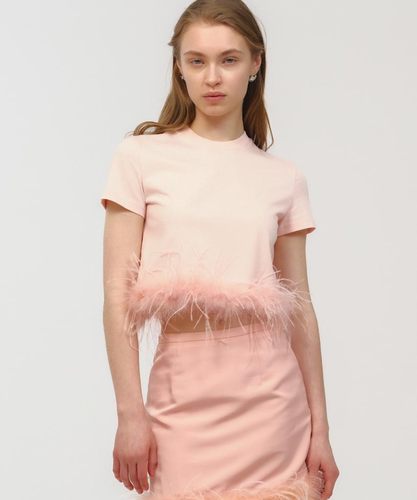 MOONSUN El Sol Ostrich Hair T-Shirt / Flamingo
