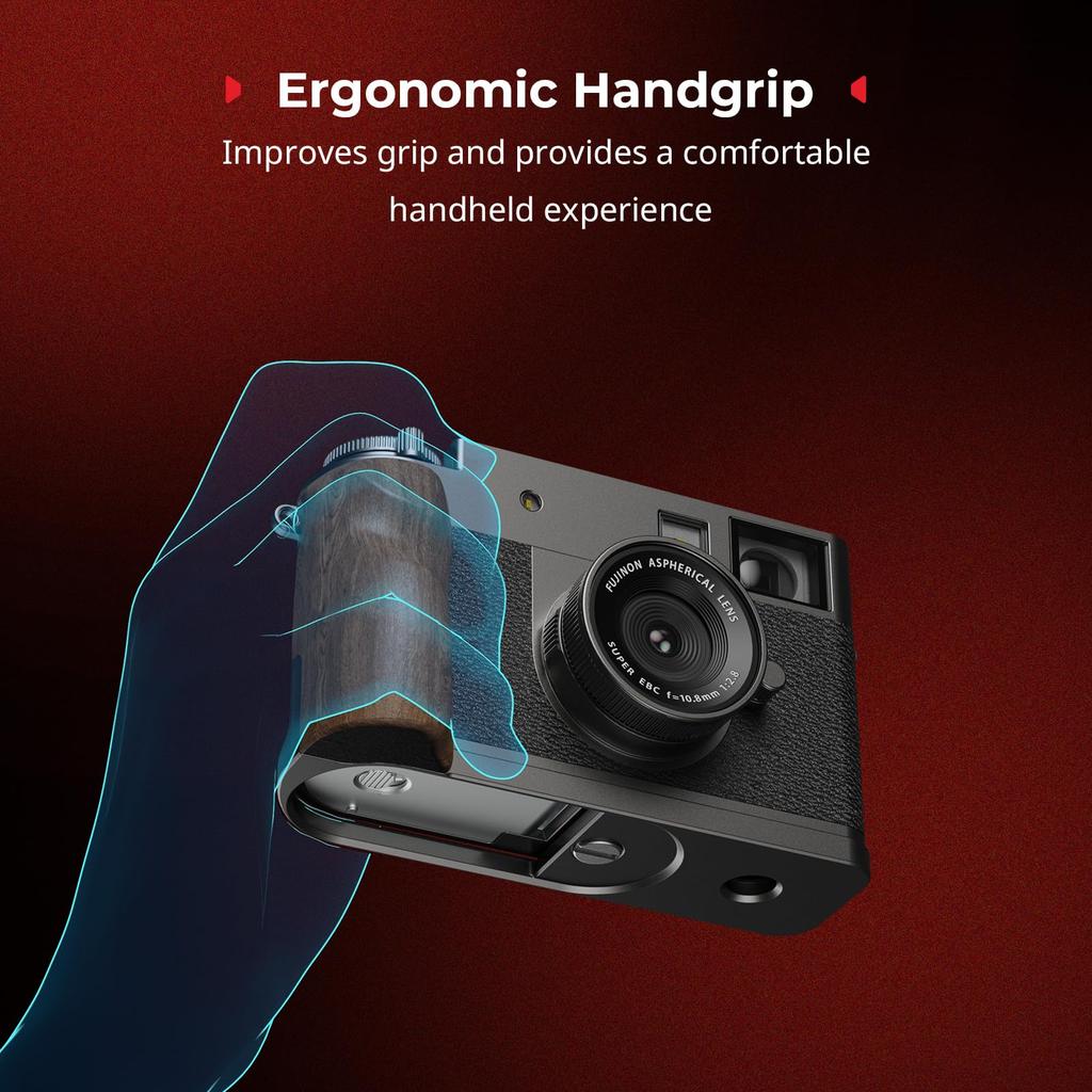 SmallRig X-Half Wooden L-Shaped Mount Plate, FUJIFILM X-Half L-Plate with Ergonomic Wooden Side Handle and Hot Shoe Cover (Charcoal Silver) - 5394