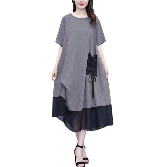 Women's Summer Short Sleeve Midi Dress with Pocket Casual Crew Neck Mesh T-shirt