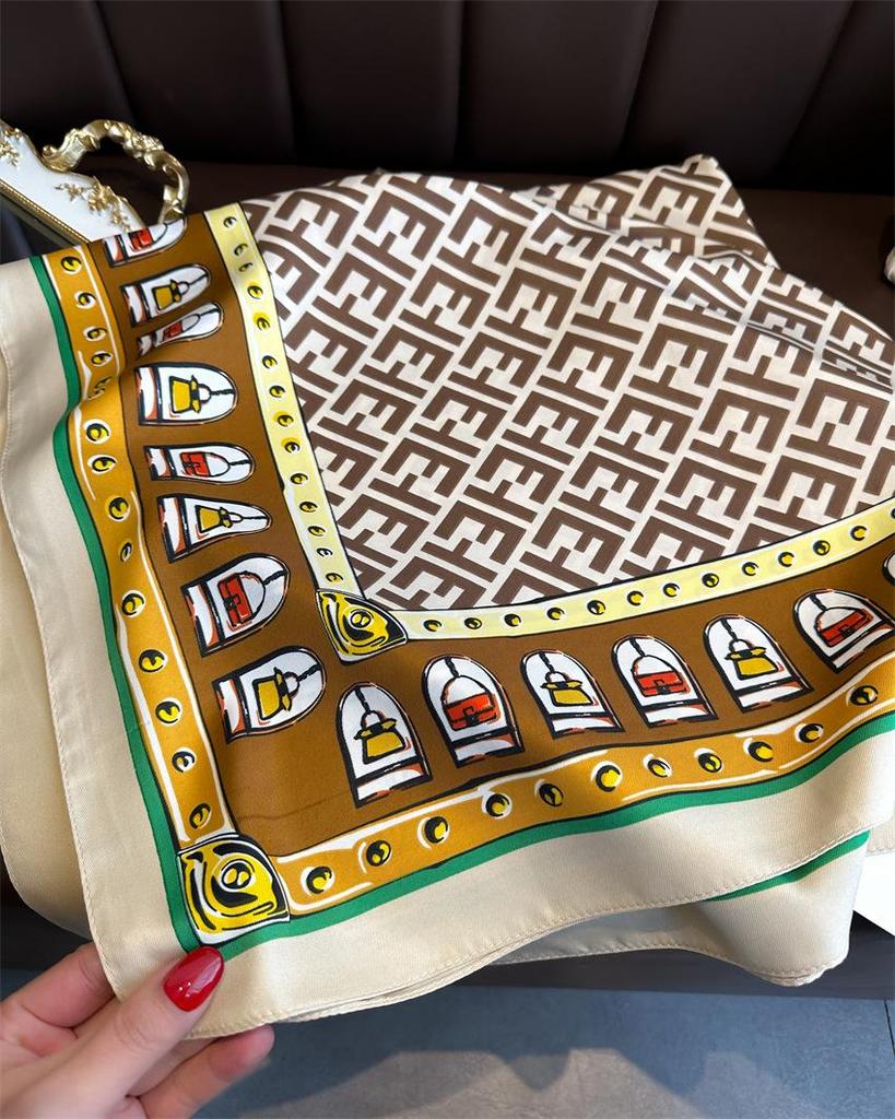 Versatile British-Style Silk Square Scarf - 90cm Solid Color Shawl & Headscarf