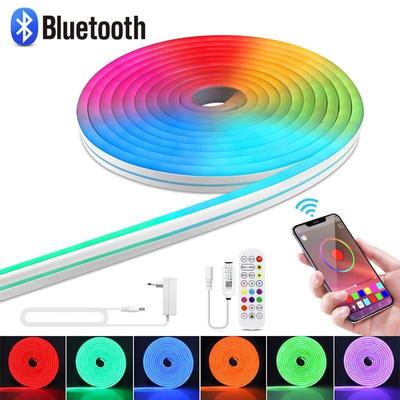 Цветная неоновая светодиодная лента с управлением через Bluetooth, RGB-неоновая вывеска, лампа для украшения сада с вилкой ЕС