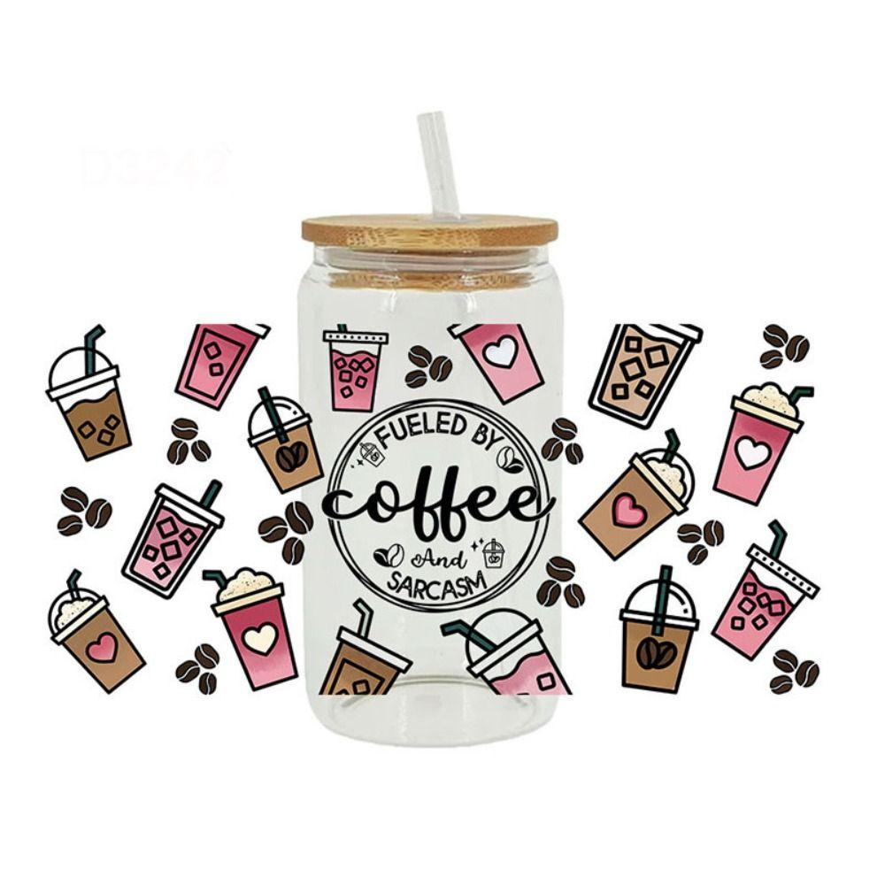 Кофейные печатные 3D УФ-наклейки для переноса DTF Водонепроницаемые наклейки на чашки Новые обертывания для чашек 16 унций