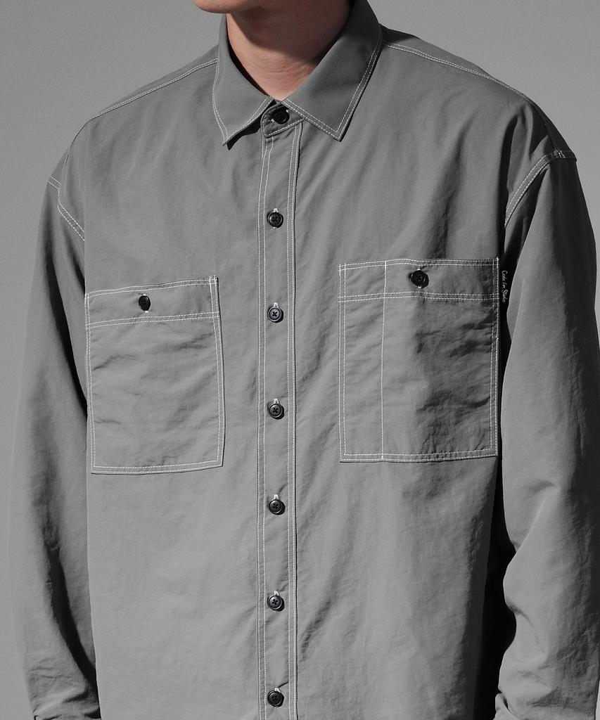 CODE I'M Two-Pocket Nylon Metal Oversized Shirt Khaki