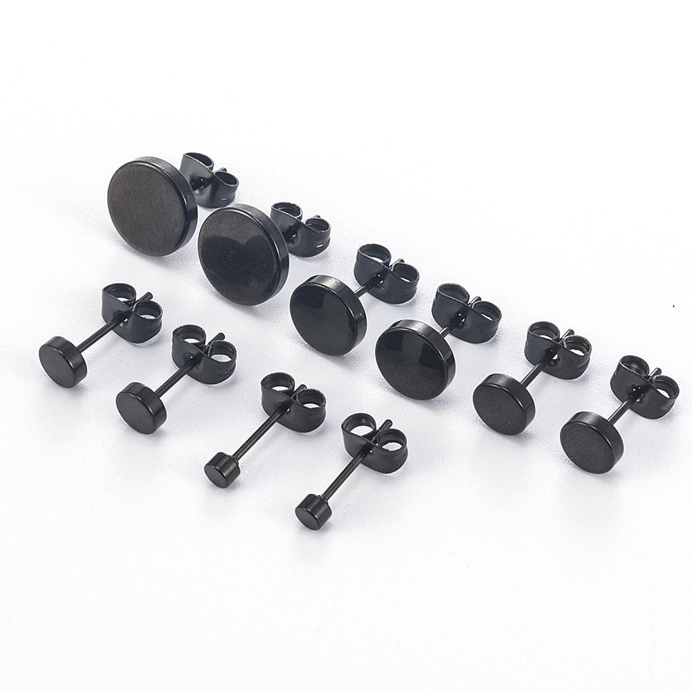 Мода Женщины Мужчины Черные Круглые Простые Серьги-гвоздики из Нержавеющей Стали 5 Размеров Панк Серьги Ювелирные Изделия