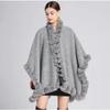 Lining Velvet Poncho Women Faux Rabbit Fur Collar Cape Big Pendulum Dovetail Cardigan Winter Cloak Knitted Warm Thick Coat