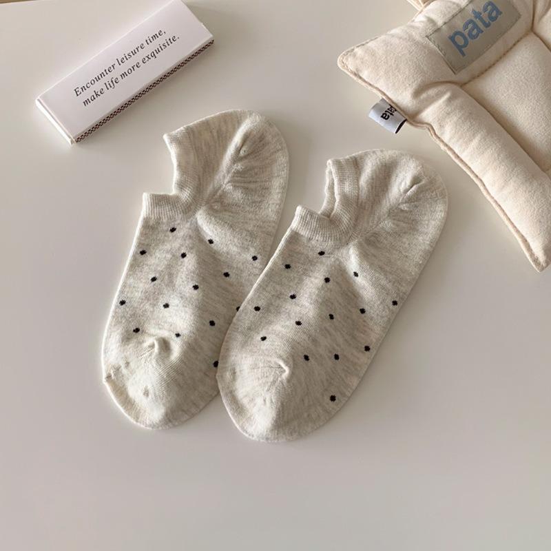 5 пар женских весенних и летних легких однотонных носков в горошек, которые не спадут с невидимых носков