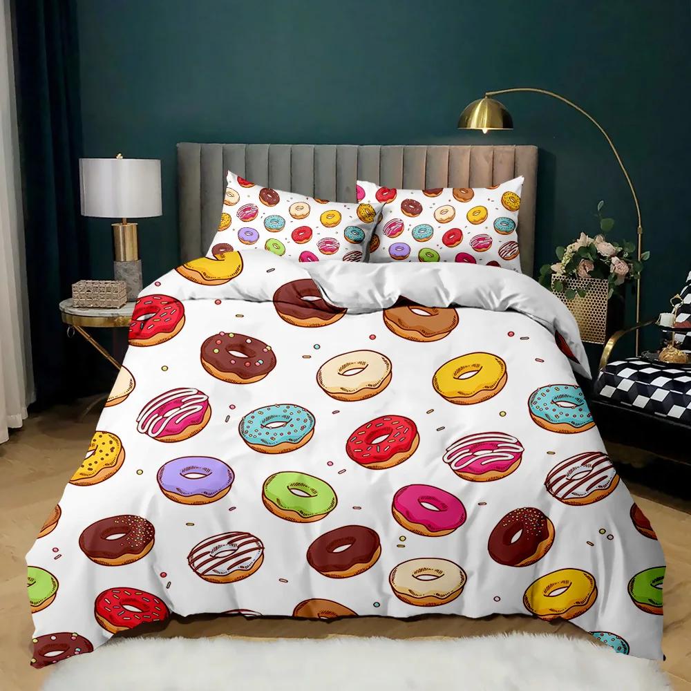 Doughnut Duvet Cover Colorful Tie Dye Qulit Cover For Kids Gift Girly Cute Sweet Multicolor Dessert Food Polyester Bedding Set