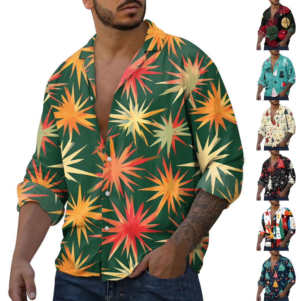 Мужская повседневная свободная рубашка с длинными рукавами, модная рубашка с лацканами, топ