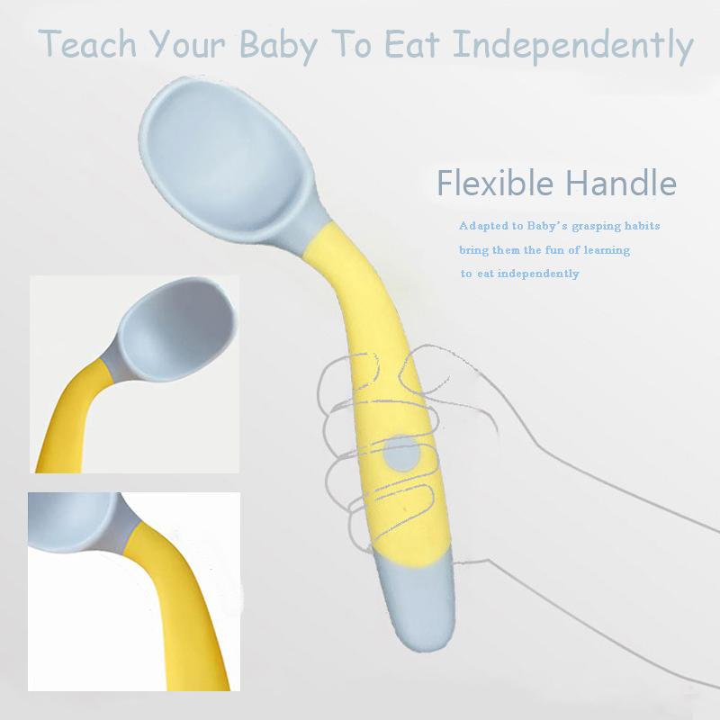 2PCS Silicone Spoon Fork for Baby Utensils Set Auxiliary Food Toddler Learn To Eat Training Bendable Soft Fork Infant Tableware