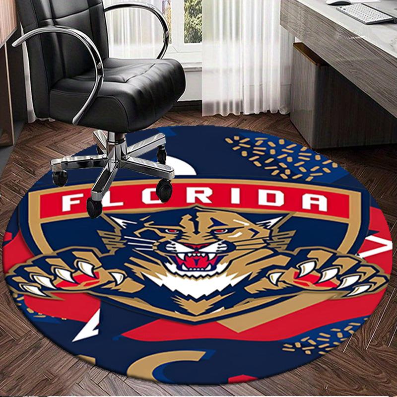 1PC Panthers Team Spirit Round Rug, Non-slip Chair Mat, Home Decor, Circle Carpet Perfect for Office, Bedroom, Living Room,Christmas gift