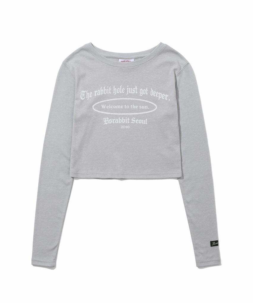 Bieseulaebis Кроличья Нора Логотип Женская Укороченная Футболка с Длинным Рукавом Бледно-Серый