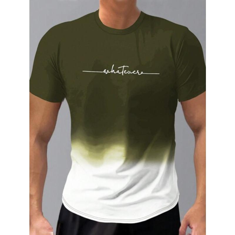 Летний топ с круглым вырезом и 3D-печатью с градиентными буквами, модные повседневные футболки с короткими рукавами для мужчин