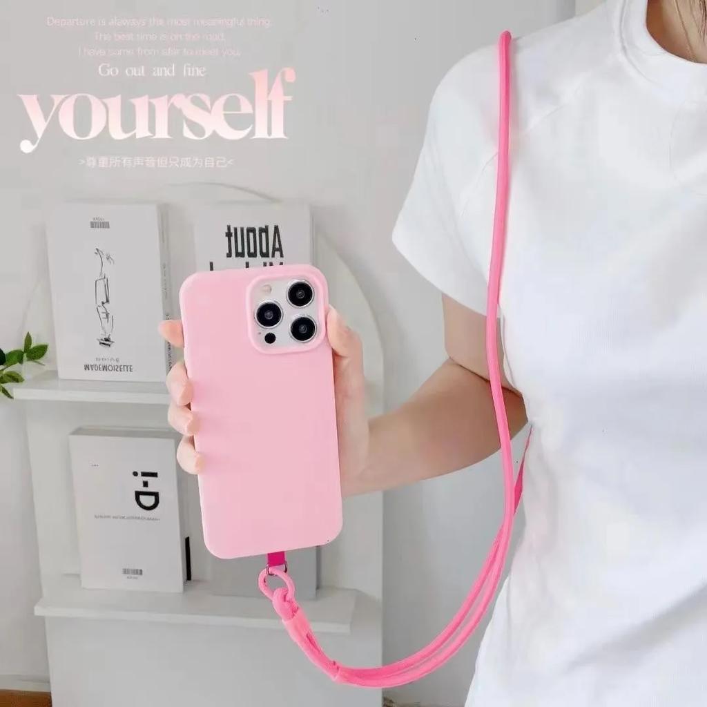 Personalize Trend Solid Color Mobile Phone Lanyard Diagonal Span Crossbody Long Rope Shoulder Strap Rope Necklace