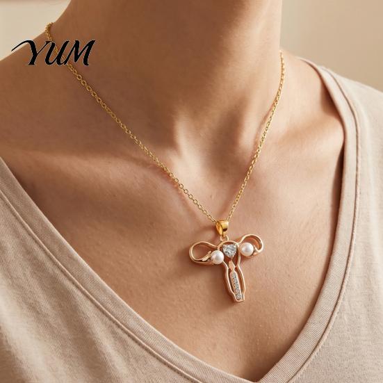 Gynecologist Uterus Necklace Necklace, Feminist Medical Symbol Pendant Obstetrician Statement School Graduation Present Jewelry with Faux Pearl