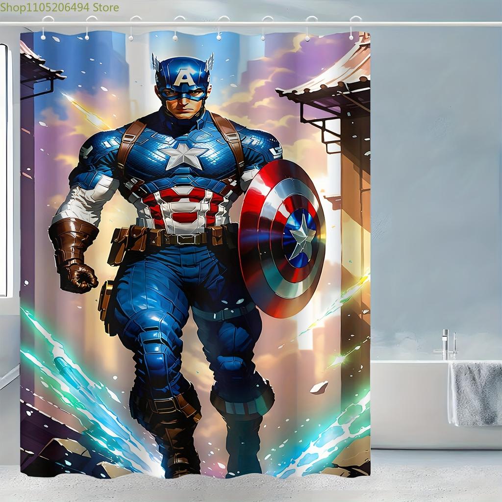 Marvel 1 шт. Печатная шторка для душа с дизайном щита Капитана Америки, Прочная, Идеально подходит для уютных домашних ванных комнат или гостевых ванн