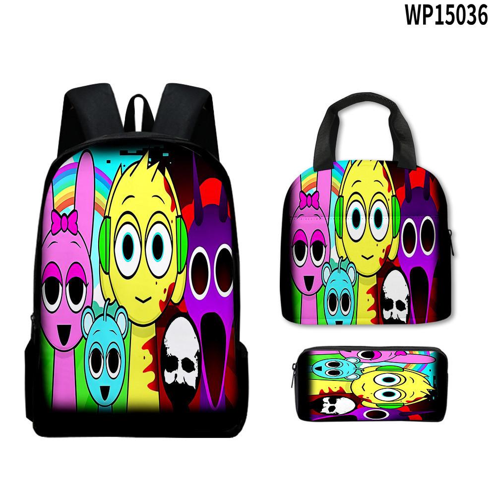 3d Sprunki Game Backpack With Waterproof Lunch Bag And Pencil Case For School